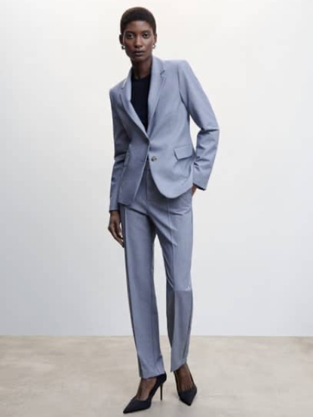 Mango light blue suit set with blazer and pants